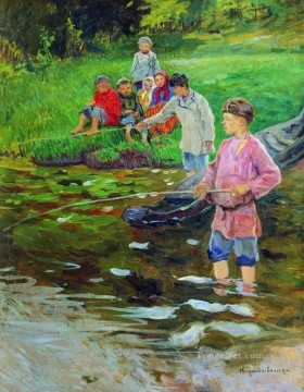 Nikolay Petrovich Bogdanov Belsky Painting - niños pescadores Nikolay Bogdanov Belsky
